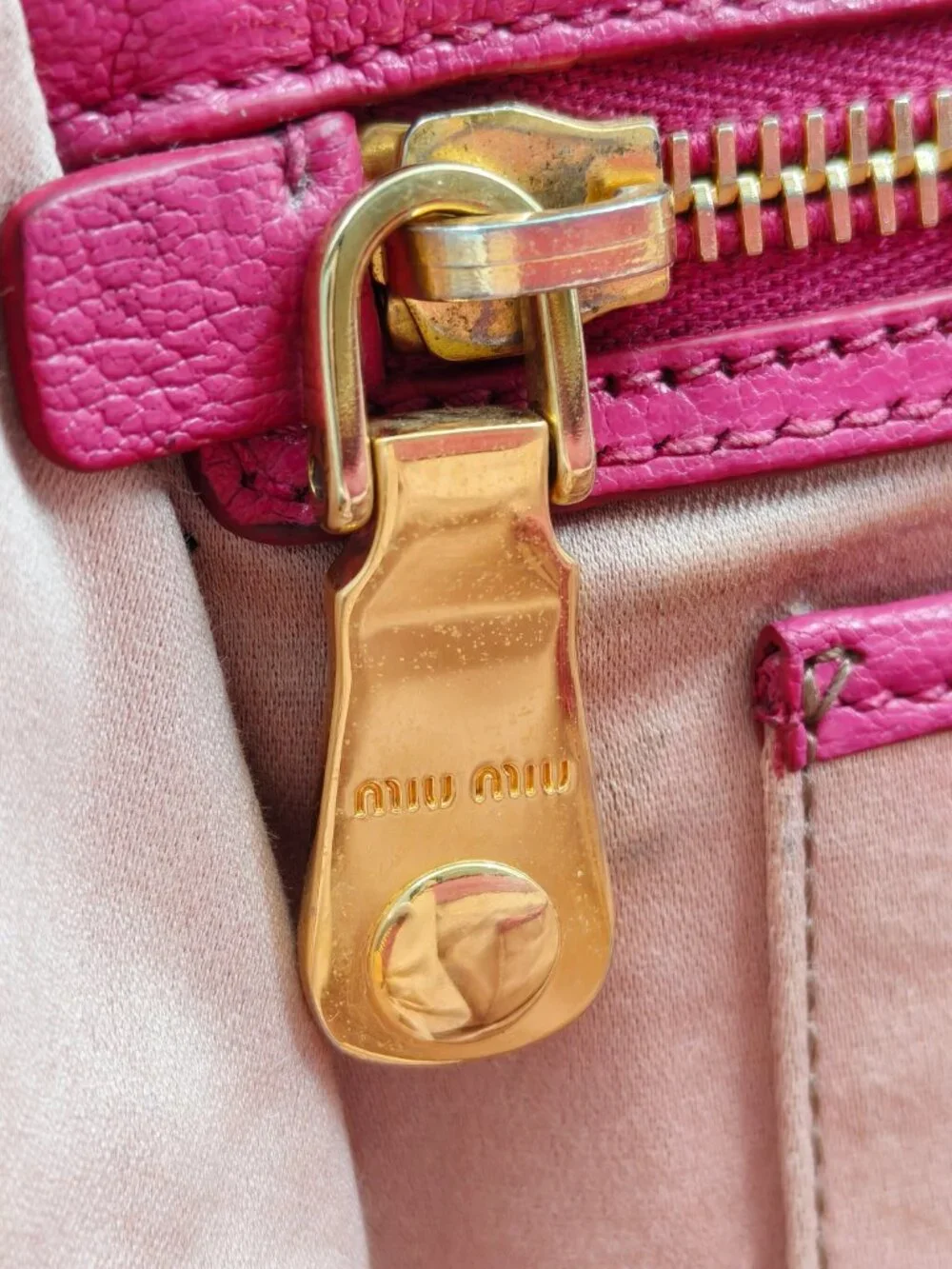 Miu Miu Two-Tone Pink Madras Leather Dome Satchel Crossbody Bag